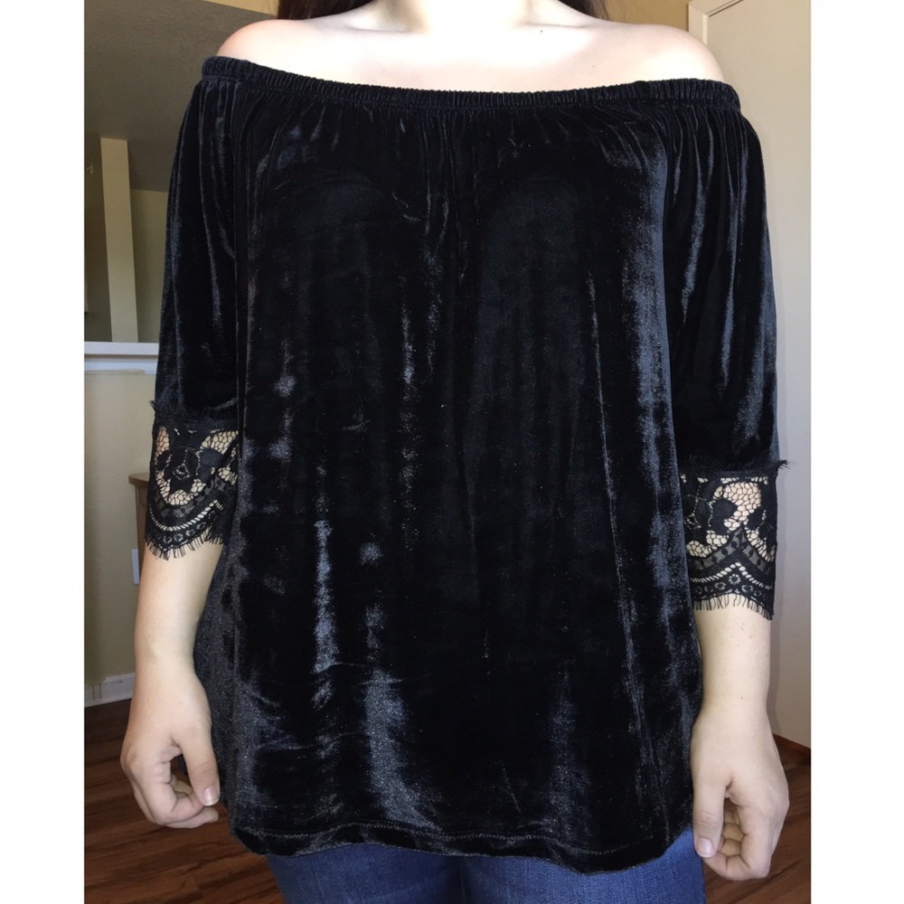 Black velvet off shoulder top